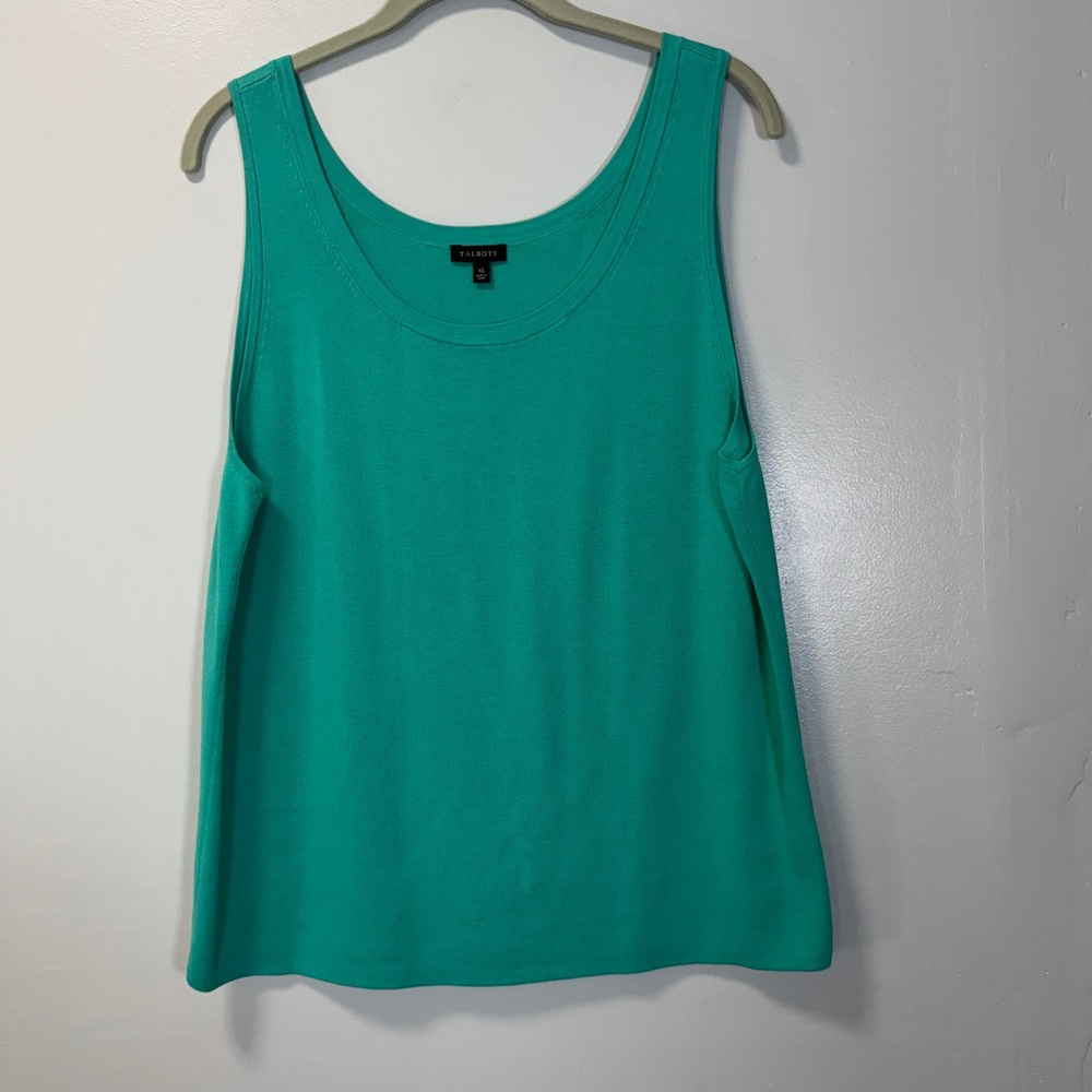 Talbots Womens XL Green Cotton Rayon Scoop Neck Sleeveless Knit Tank Top